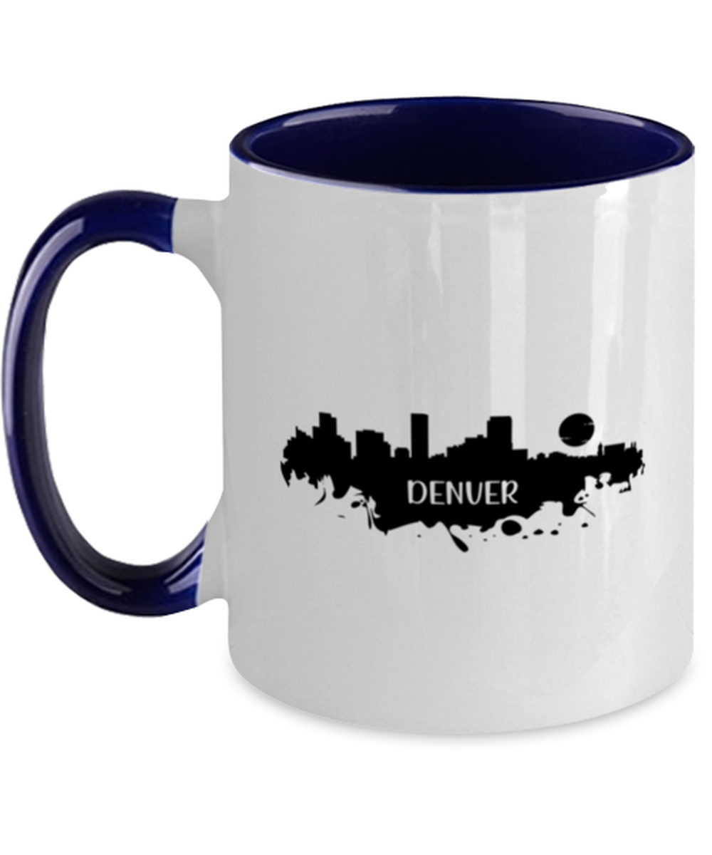 Denver Skyline silhouette, navy Two Tone Coffee Mug. Model 60087