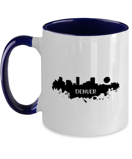 Denver Skyline silhouette, navy Two Tone Coffee Mug. Model 60087