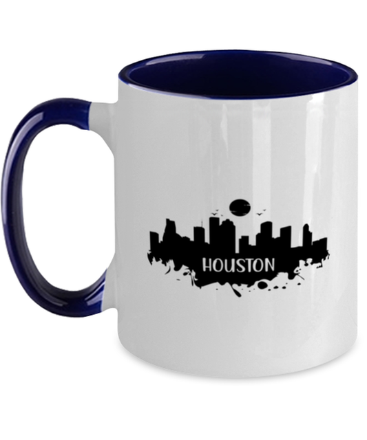 Houston Skyline silhouette, navy Two Tone Coffee Mug. Model 60087
