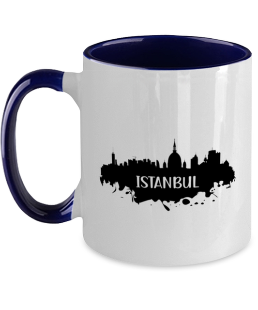 Istanbul Skyline silhouette, navy Two Tone Coffee Mug. Model 60087