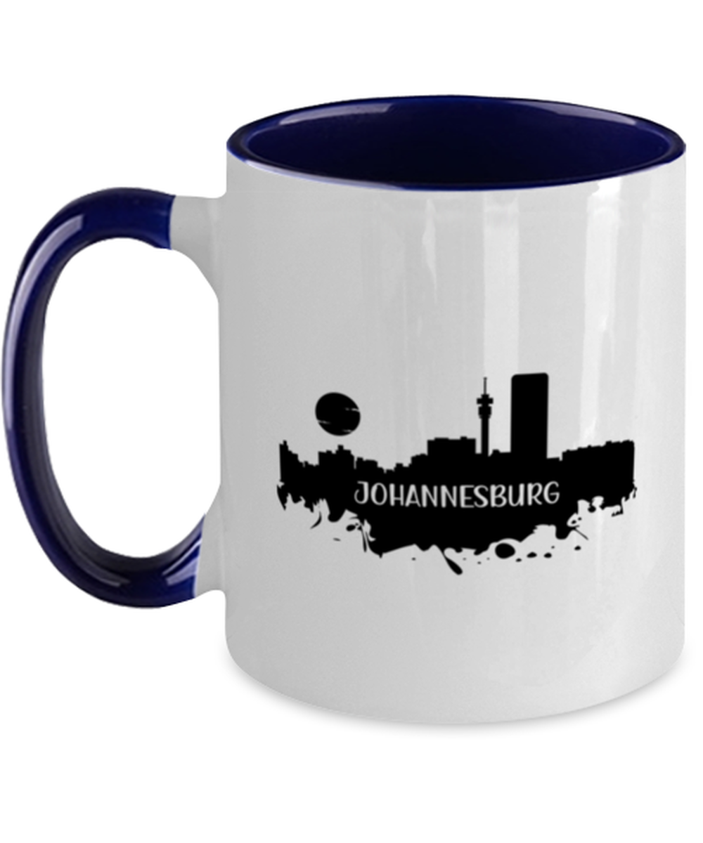 Johannesburg Skyline silhouette, navy Two Tone Coffee Mug. Model 60087