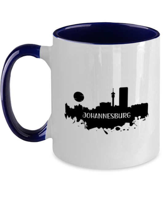 Johannesburg Skyline silhouette, navy Two Tone Coffee Mug. Model 60087
