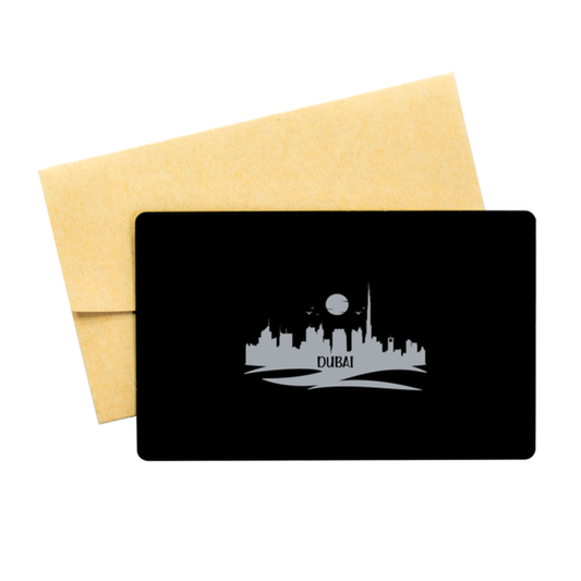 Dubai Skyline silhouette,  Wallet Card . Model 60088