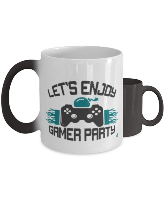lets enjoy gamer party,  Heat Sensitive Color Changing Coffee Mug, Magic Coffee Cup. Model 60089