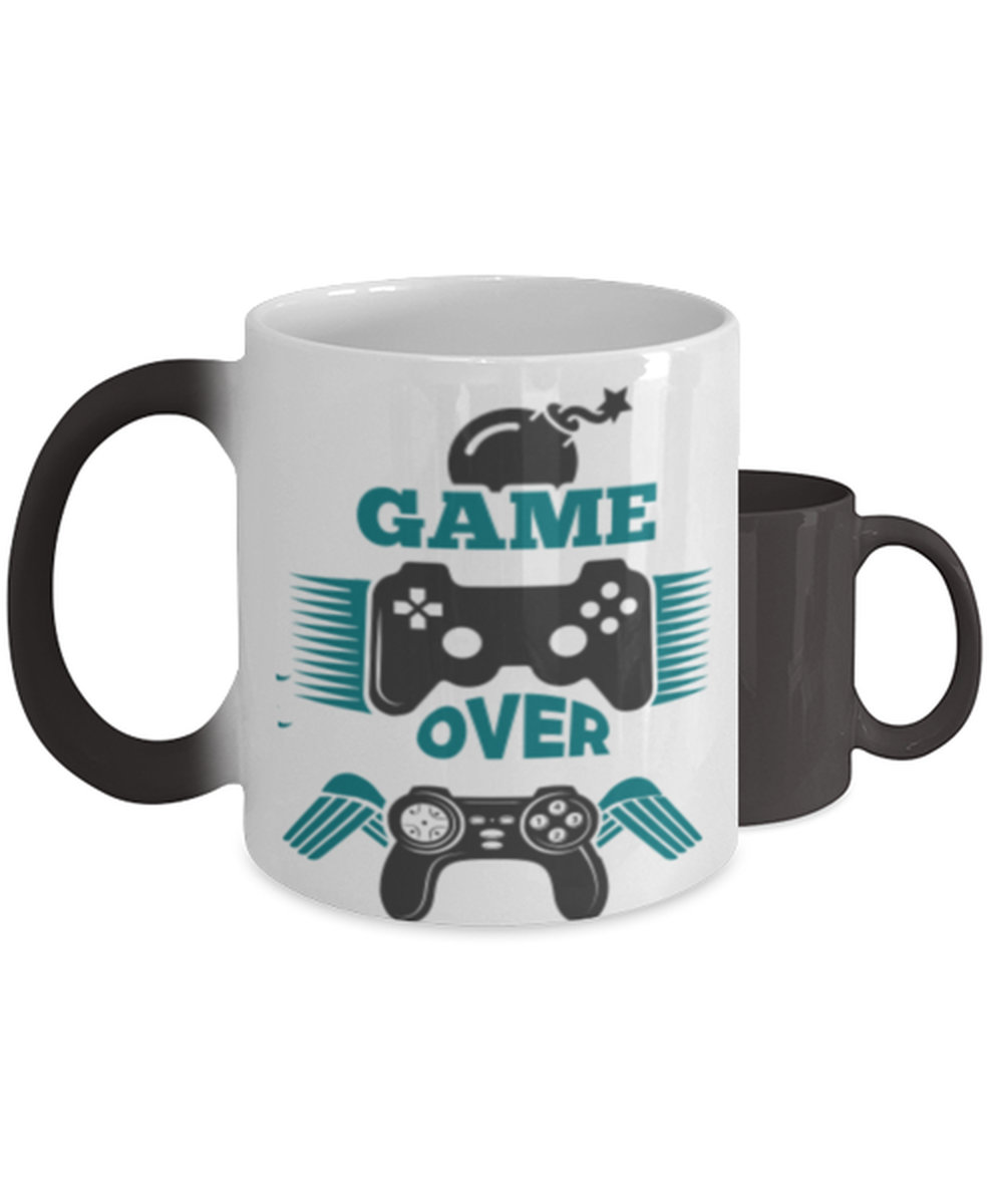 game over,  Heat Sensitive Color Changing Coffee Mug, Magic Coffee Cup. Model 60089