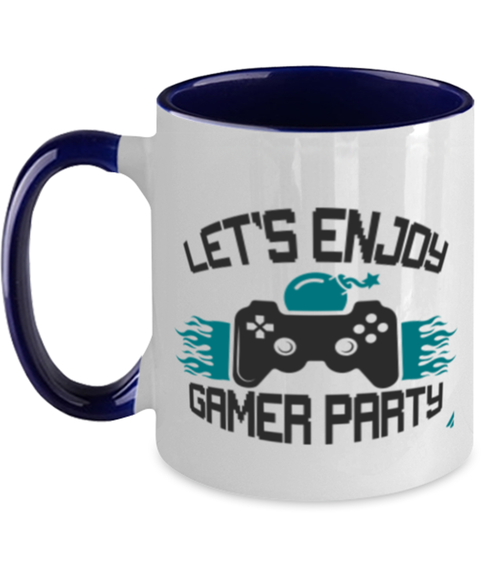 lets enjoy gamer party, navy Two Tone Coffee Mug. Model 60089