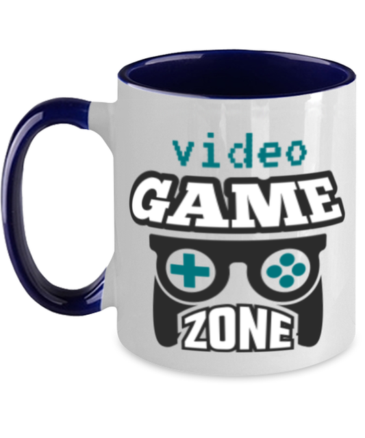 video game zone, navy Two Tone Coffee Mug. Model 60089