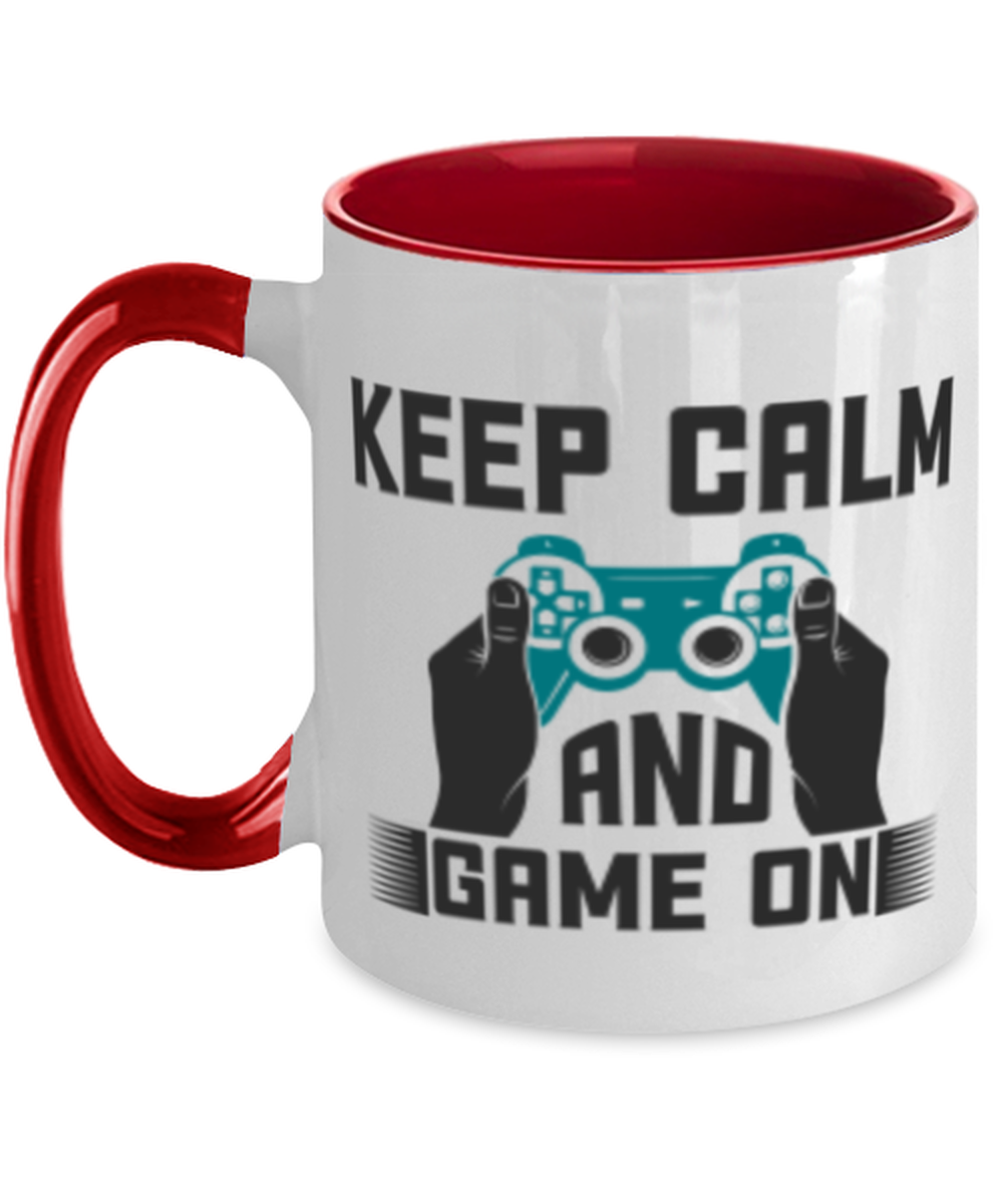 Keep Calm and Game On, red Two Tone Coffee Mug. Model 60089