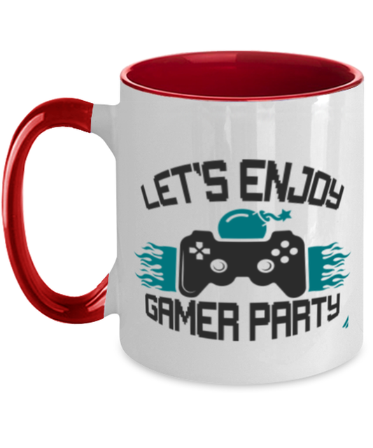 lets enjoy gamer party, red Two Tone Coffee Mug. Model 60089