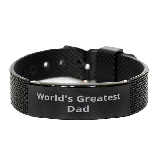 World Greatest Dad,  Black Shark Mesh Bracelet. Model 60092