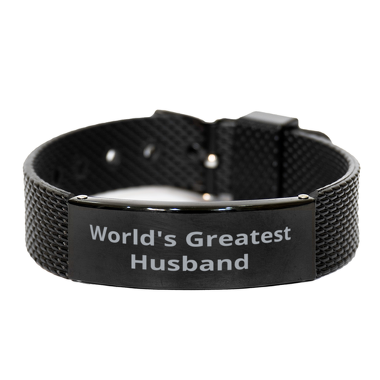 World Greatest Husband,  Black Shark Mesh Bracelet. Model 60092