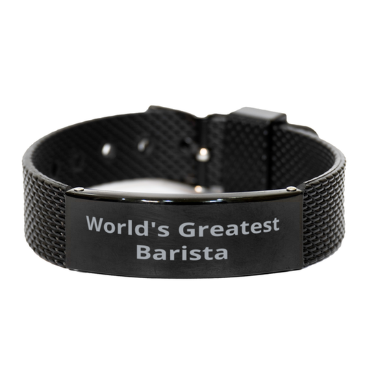 World Greatest Barista,  Black Shark Mesh Bracelet. Model 60092