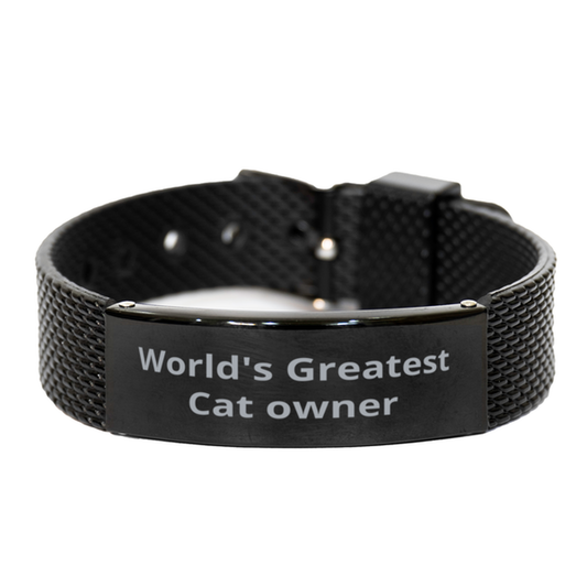 World Greatest Cat owner,  Black Shark Mesh Bracelet. Model 60092