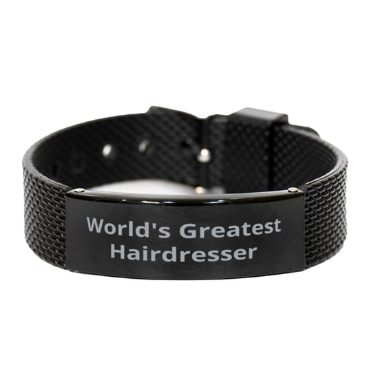 World Greatest Hairdresser,  Black Shark Mesh Bracelet. Model 60092