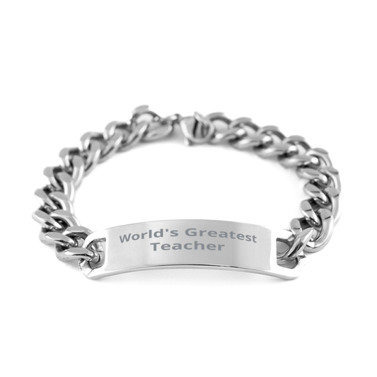 World Greatest Teacher,  Cuban Chain Stainless Steel Bracelet. Model 60092