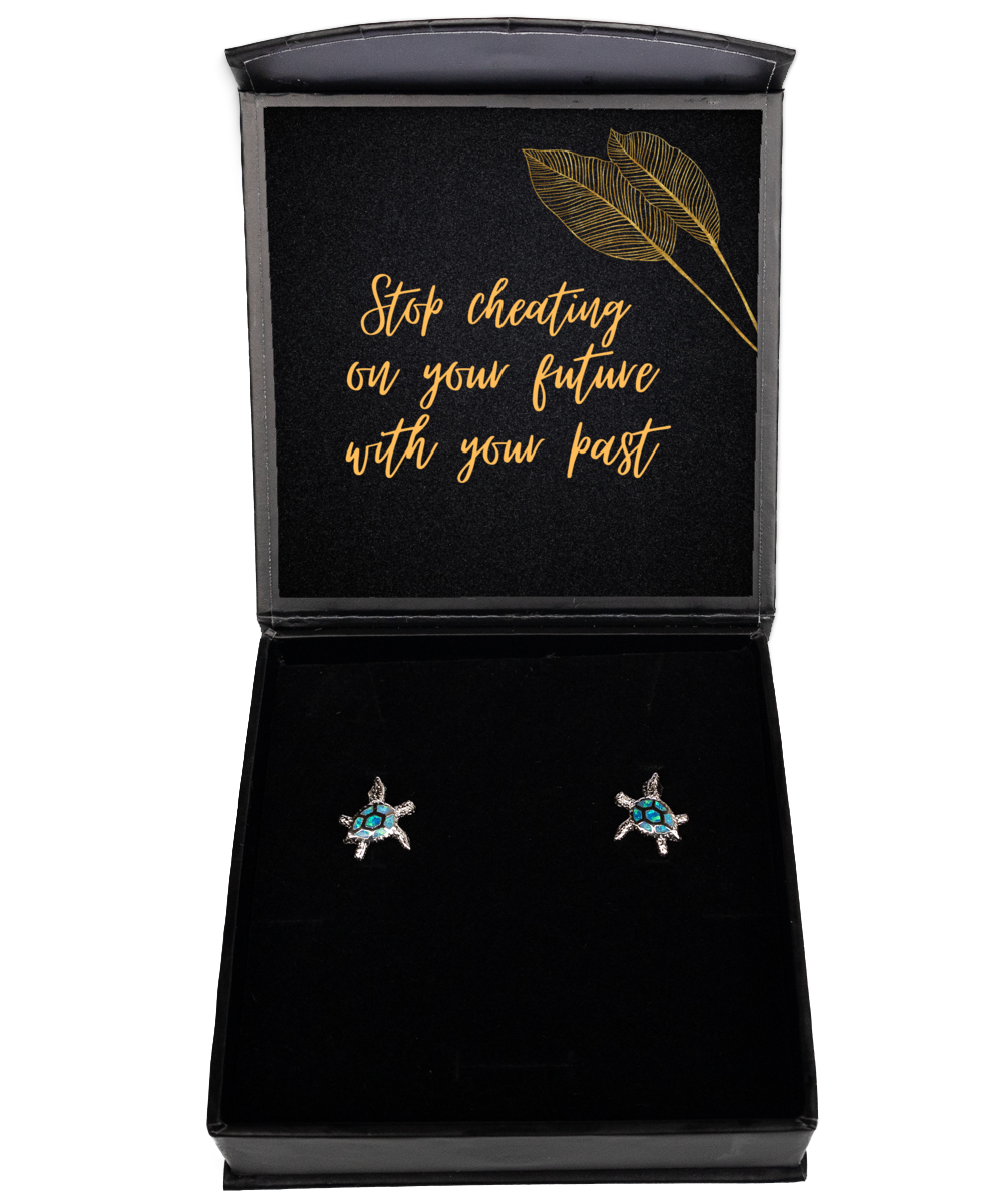 Earrings that Sparkle with Motivation - Inspirational Messages Included,  Opal Turtle Earrings. Model 60093