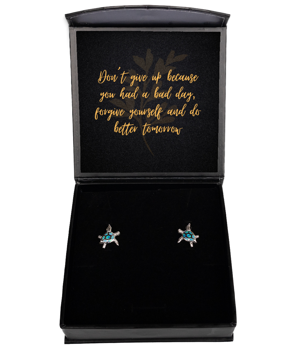 Messages of Strength and Style - Inspirational Earrings Set,  Opal Turtle Earrings. Model 60093