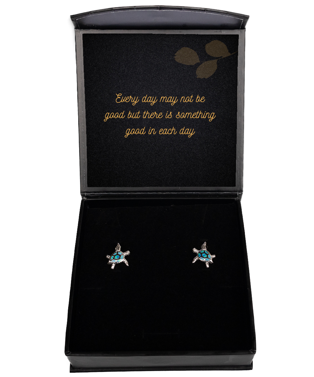 Positivity Paired with Elegance - Inspirational Earrings for Women,  Opal Turtle Earrings. Model 60093