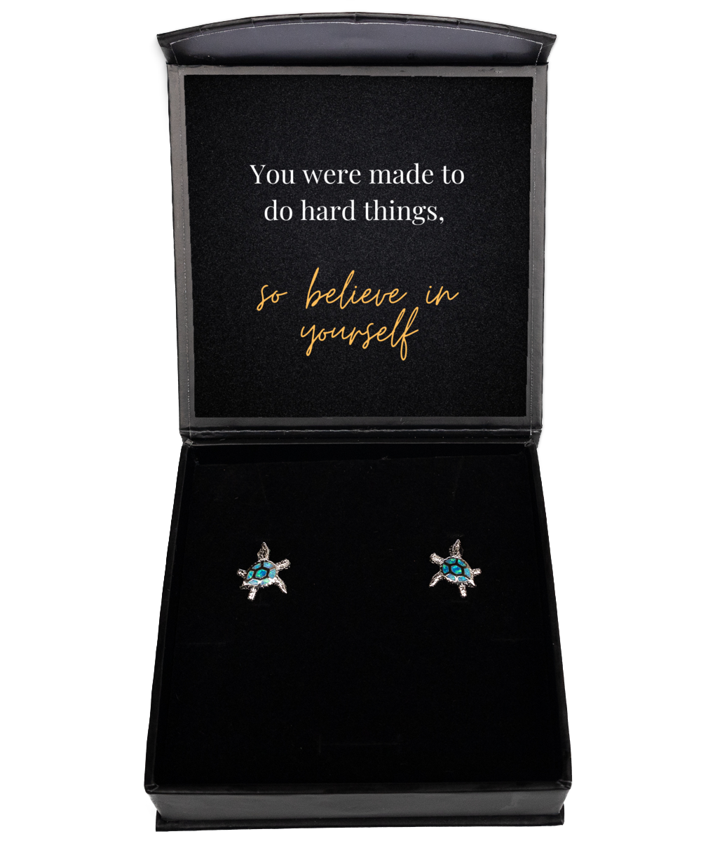 Messages of Hope on Your Lobes - Inspirational Earrings,  Opal Turtle Earrings. Model 60093