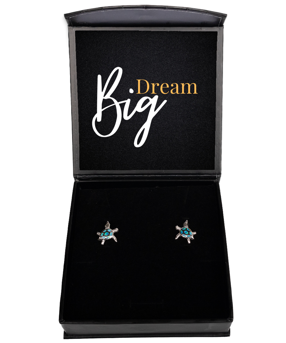 Dangle Confidence with Inspirational Earrings,  Opal Turtle Earrings. Model 60093