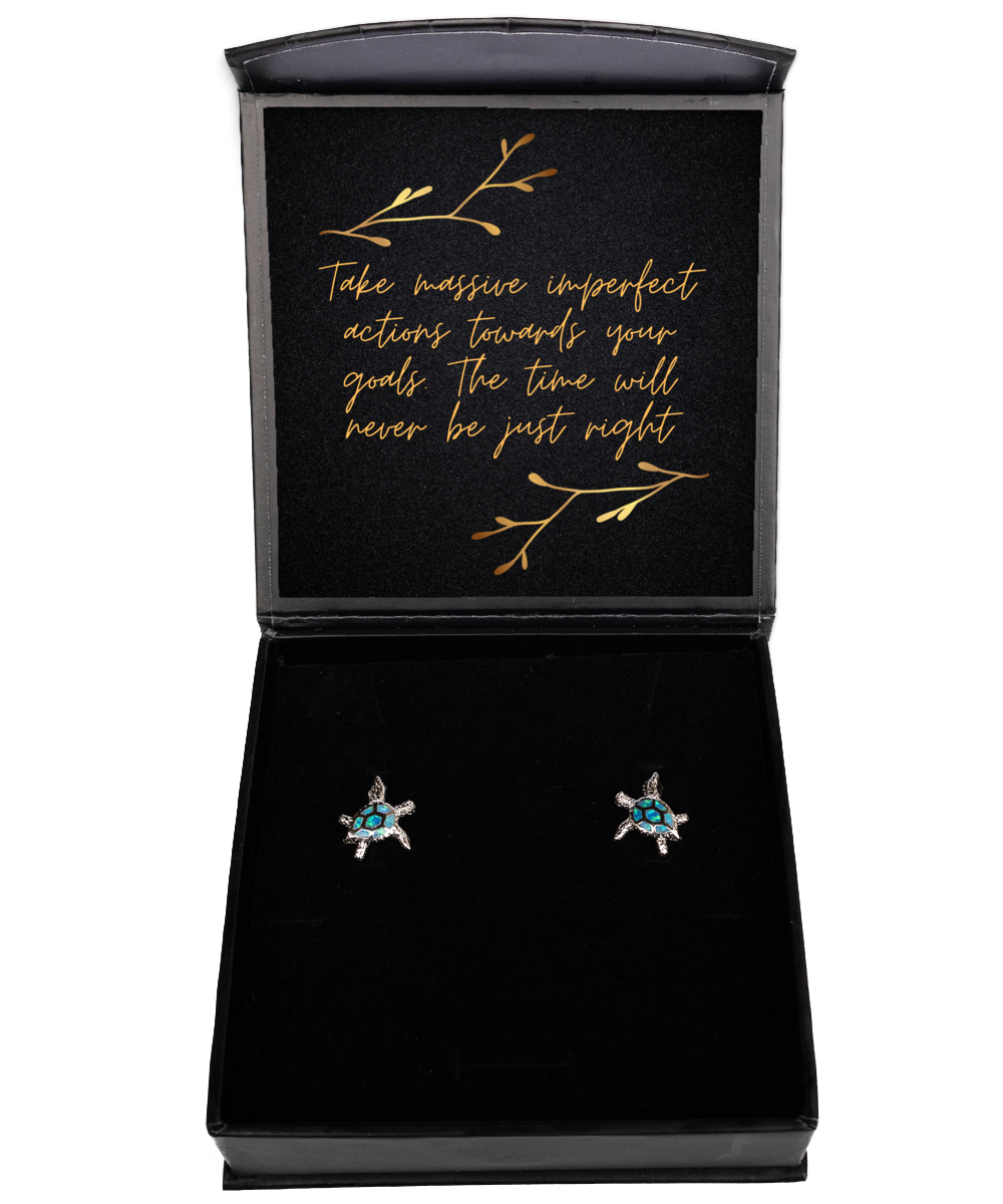 Motivate Your Glamour - Inspirational Earrings for Women,  Opal Turtle Earrings. Model 60093