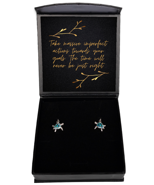Motivate Your Glamour - Inspirational Earrings for Women,  Opal Turtle Earrings. Model 60093