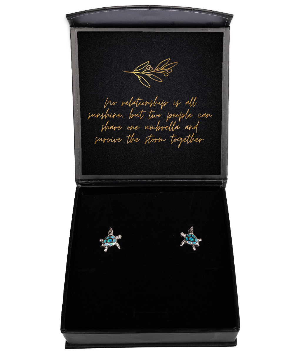 Whispered Words of Confidence - Inspirational Earrings,  Opal Turtle Earrings. Model 60093