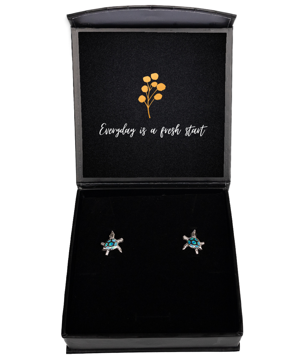 Ears Adorned with Empowerment - Inspirational Earrings,  Opal Turtle Earrings. Model 60093