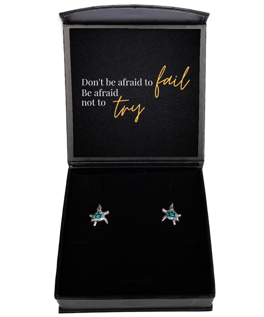 Motivation in Every Dangle - Inspirational Earrings Set,  Opal Turtle Earrings. Model 60093