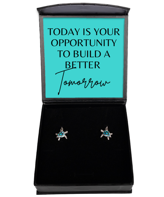 I Can and I Will Earrings - Believe in Yourself,  Opal Turtle Earrings. Model 60095 - special gifts for any occasion for daughter, gifts for mother, wife, girlfriend or sisters