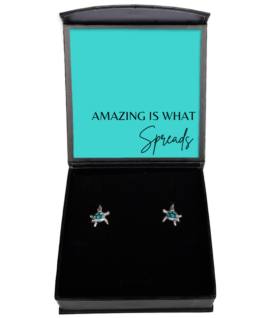 Dream Big, Shine Bright: Inspirational Ear Adornments,  Opal Turtle Earrings. Model 60095 - special gifts for any occasion for daughter, gifts for mother, wife, girlfriend or sisters