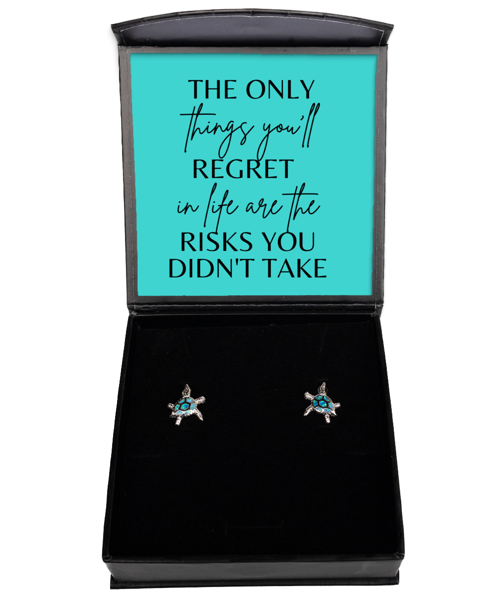 Earrings of Positivity: Dream, Believe, Achieve,  Opal Turtle Earrings. Model 60095 - special gifts for any occasion for daughter, gifts for mother, wife, girlfriend or sisters