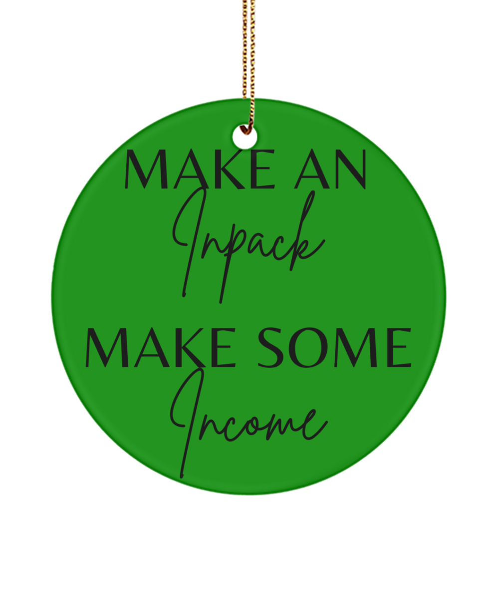 Motivate, Celebrate, Decorate, green , Motivational Inspirational Christmas Holiday Ornament. Model 60096