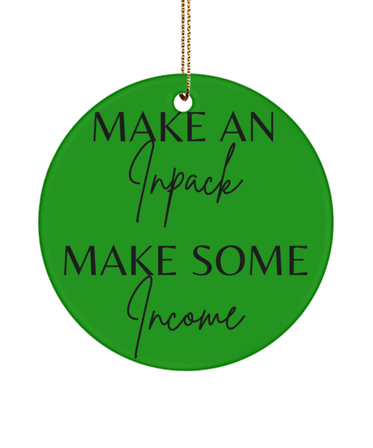 Motivate, Celebrate, Decorate, green , Motivational Inspirational Christmas Holiday Ornament. Model 60096