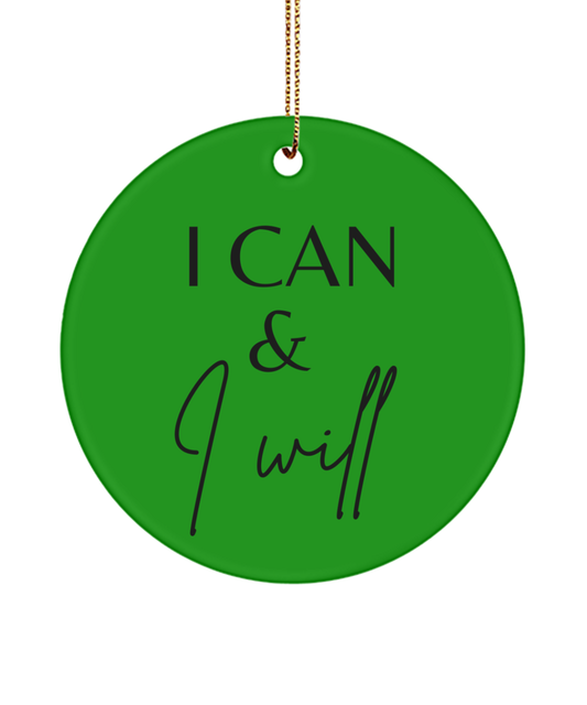 Motivation on Display: Christmas Ornament, green , Motivational Inspirational Christmas Holiday Ornament. Model 60096