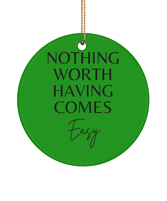 Motivation, Joy, and Christmas Delight, green , Motivational Inspirational Christmas Holiday Ornament. Model 60096