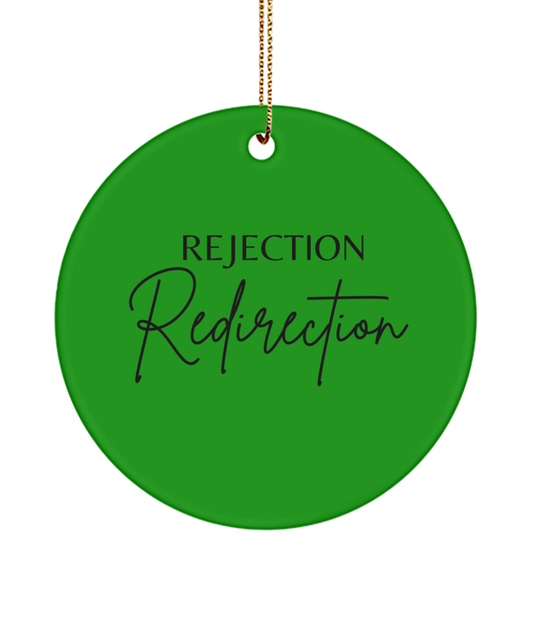 Motivate, Celebrate, Decorate, green , Motivational Inspirational Christmas Holiday Ornament. Model 60096