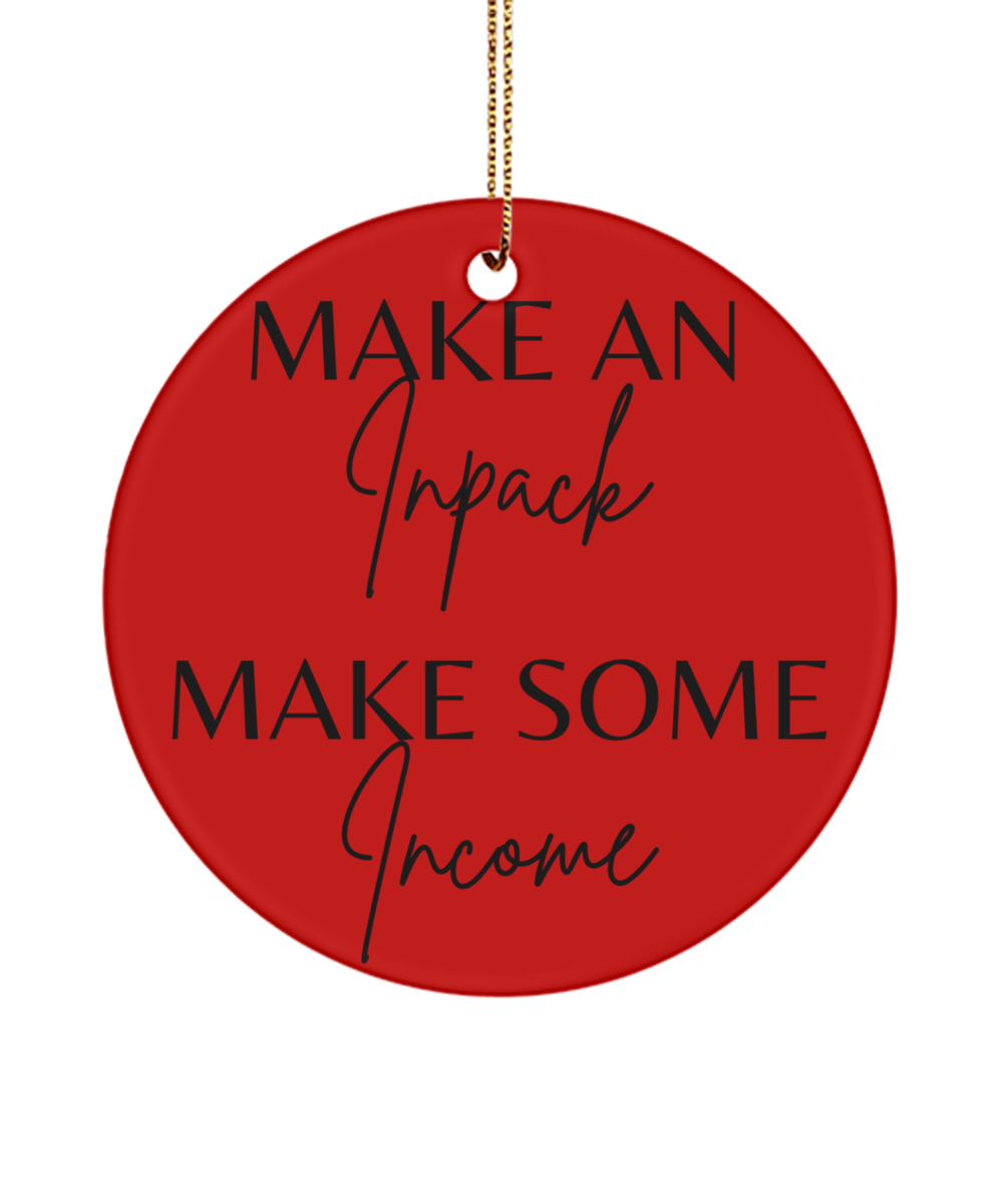 Motivate, Celebrate, Decorate, red, Motivational Inspirational Christmas Holiday Ornament. Model 60096