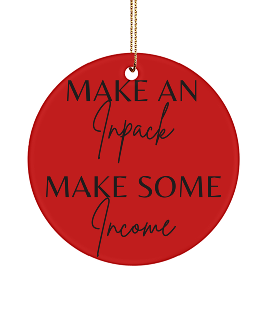 Motivate, Celebrate, Decorate, red, Motivational Inspirational Christmas Holiday Ornament. Model 60096
