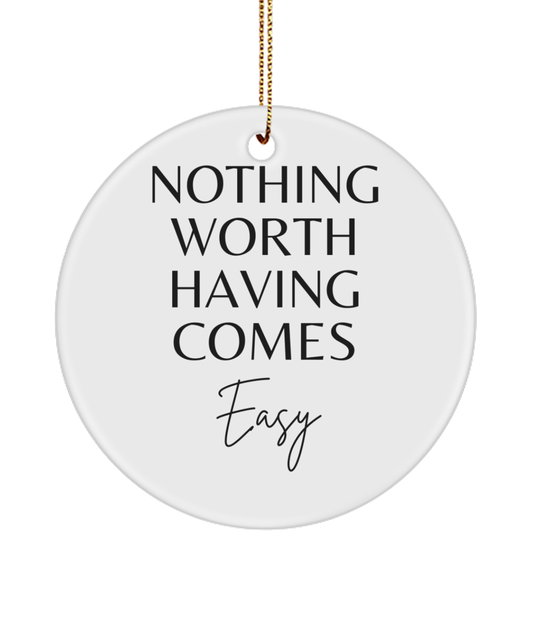 Motivation, Joy, and Christmas Delight, white, Motivational Inspirational Christmas Holiday Ornament. Model 60096