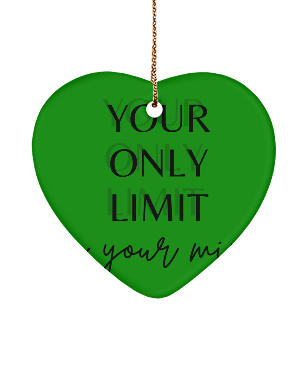 Christmas Cheer in an Inspiring Ornament, green , Motivational Christmas Holiday heart Shape Ornament. Model 60097