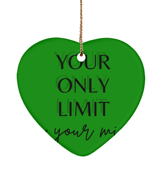 Christmas Cheer in an Inspiring Ornament, green , Motivational Christmas Holiday heart Shape Ornament. Model 60097