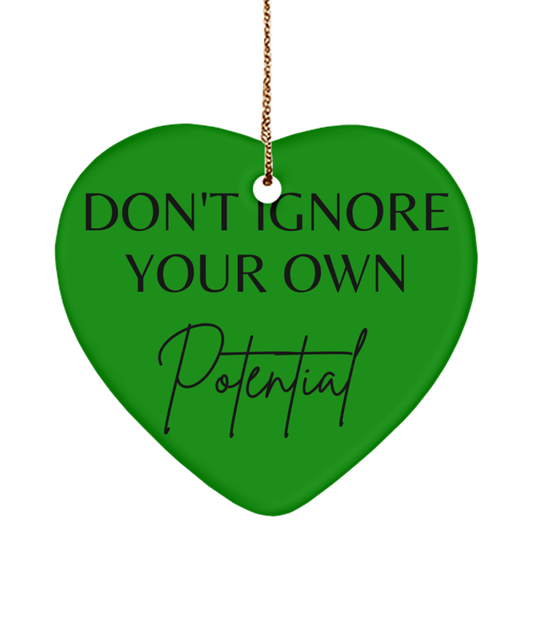 Elevate Your Spirit with Christmas Inspiration, green , Motivational Christmas Holiday heart Shape Ornament. Model 60097