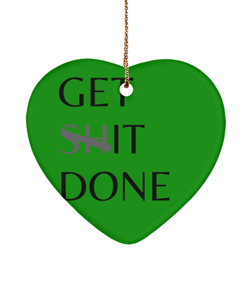 Festive Motivation: Inspirational Ornament, green , Motivational Christmas Holiday heart Shape Ornament. Model 60097
