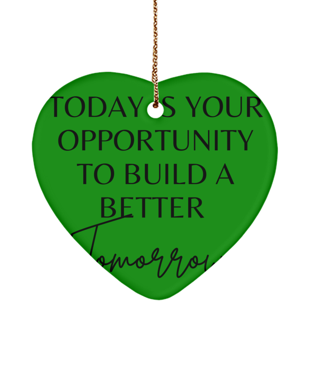 Christmas Magic: Motivational Ornament, green , Motivational Christmas Holiday heart Shape Ornament. Model 60097
