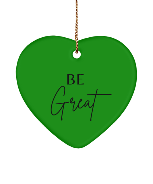 Dream, Believe, Achieve: Xmas Motivation, green , Motivational Christmas Holiday heart Shape Ornament. Model 60097