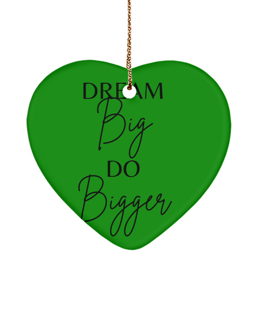 Uplifting Holidays: Inspirational Keepsake, green , Motivational Christmas Holiday heart Shape Ornament. Model 60097
