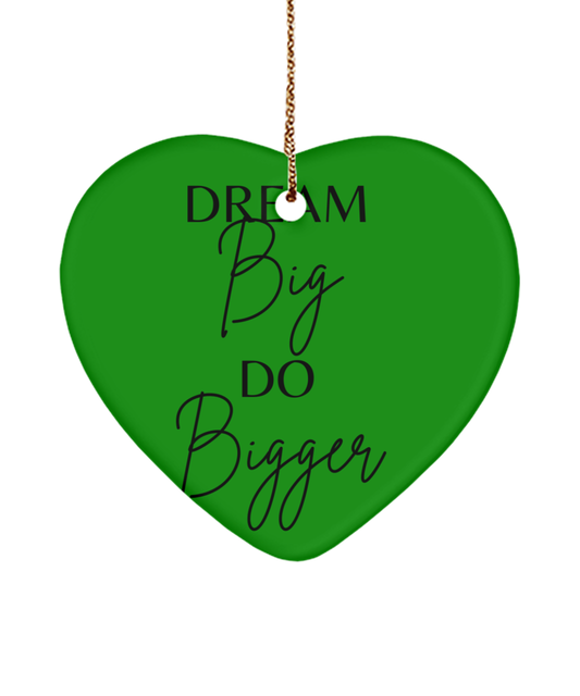 Uplifting Holidays: Inspirational Keepsake, green , Motivational Christmas Holiday heart Shape Ornament. Model 60097