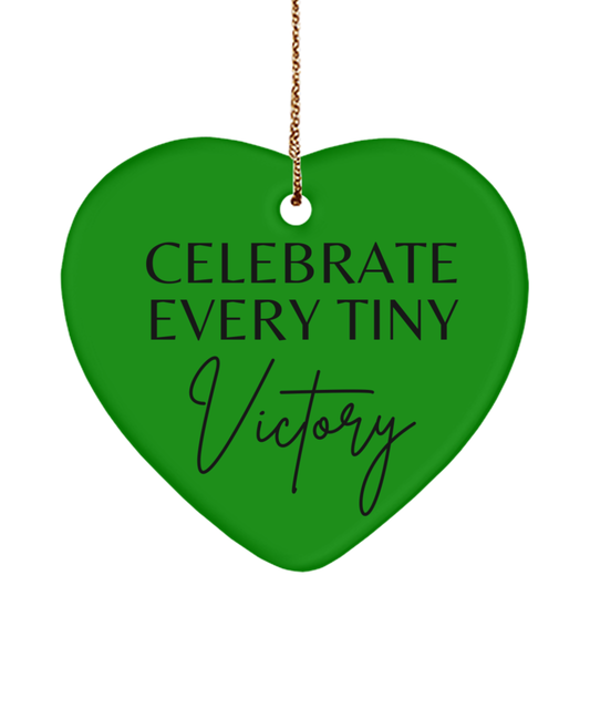 Joyful Inspiration for Christmas, green , Motivational Christmas Holiday heart Shape Ornament. Model 60097