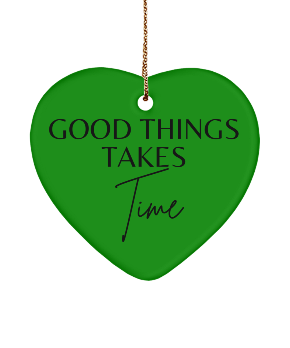 Motivate Your Holidays: Inspirational Ornament, green , Motivational Christmas Holiday heart Shape Ornament. Model 60097